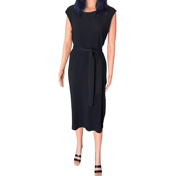 Maggy London Maeva Midi Dress Black Pleated Crepe Funeral Career Work 10 NWT - Picture 3 of 7